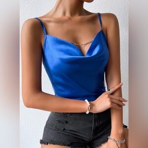 Peppermayo Champs-Elysees Cowl Neck Crop Top in Royal Blue